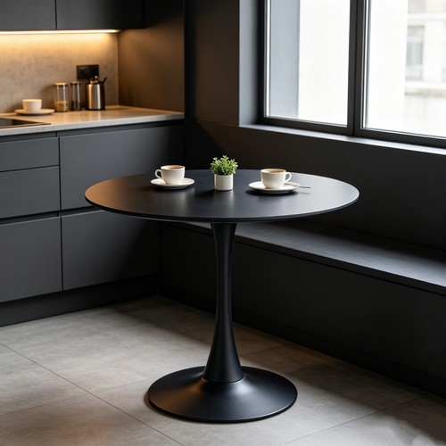 Black round dining table - round,