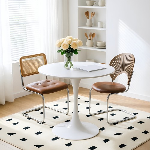 White round pedestal - white, dining