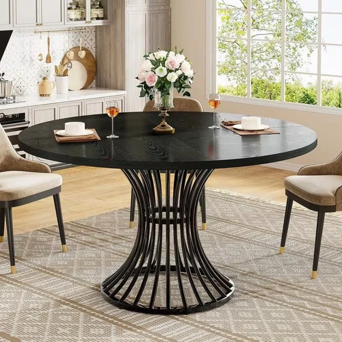 120cm round dining table black - round,