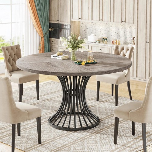 Round solid wood dining table - dining,
