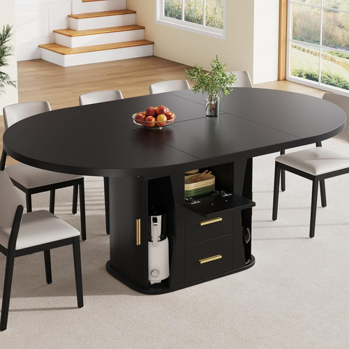 Round extendable dining table - extendable,