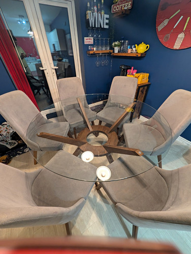 Round glass dining table 6 - glass,